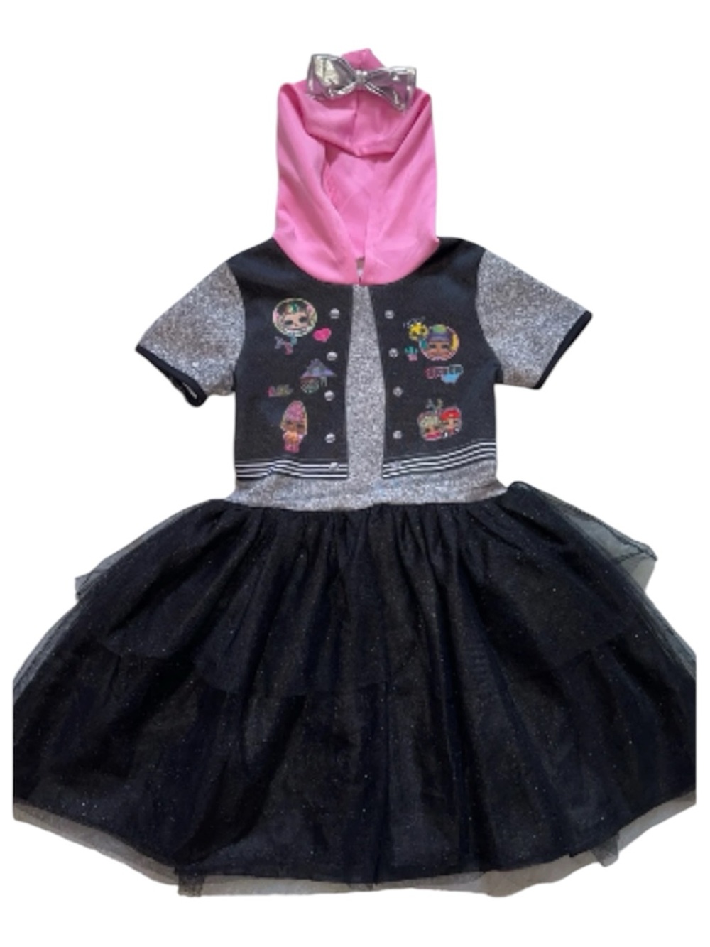LOL Surprise Dress Girls Hood Tulle Stretch Short Sleeve Black